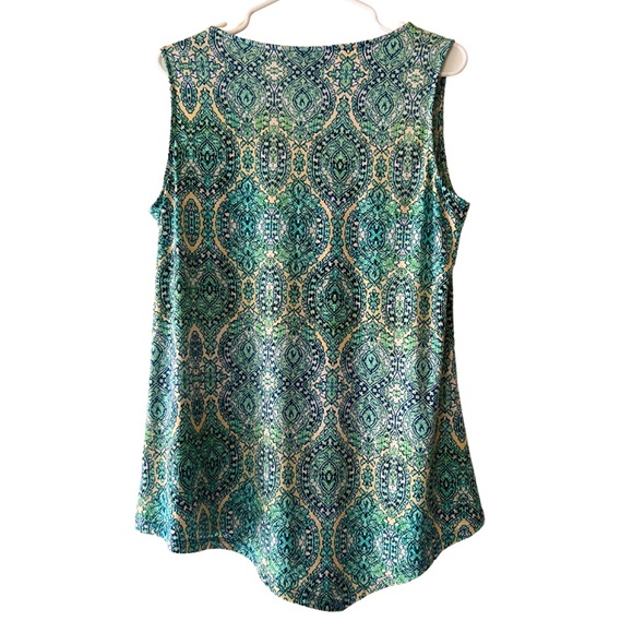 Raffaella Women’s Blue/Green Print Asymmetrical Tank Top - Picture 2 of 10